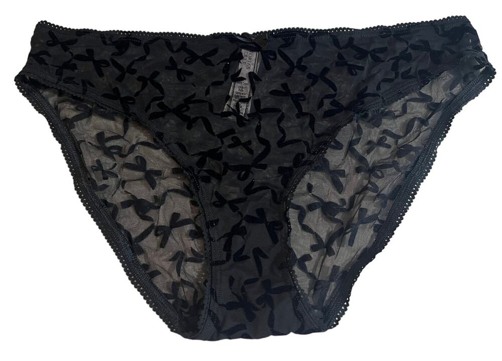 6-42 VICTORIA'S SECRET Women's NWT $14.50 Sheer Bow Panties Black Large